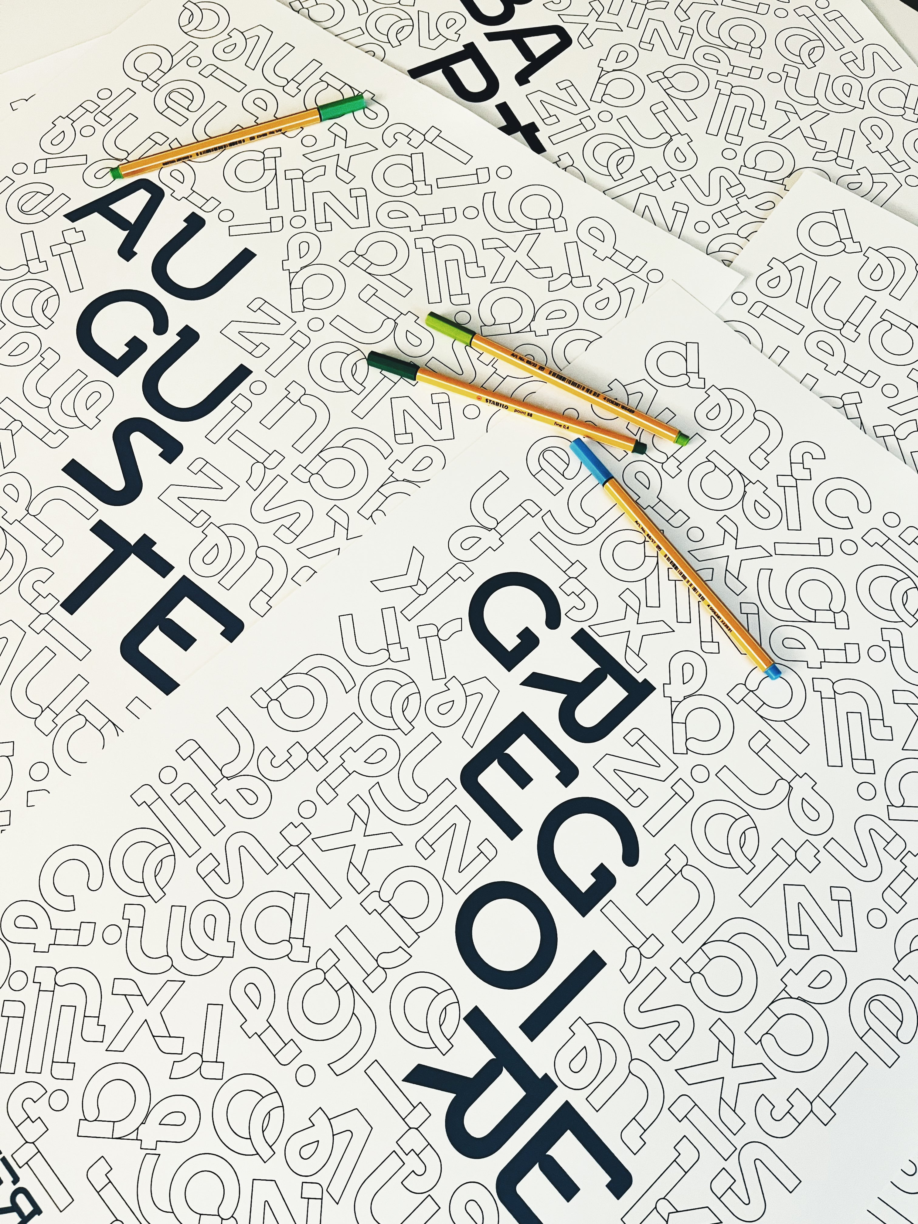 Collection Lettres à Colorier | Gamme Bleue [Affiche Personnalisable]